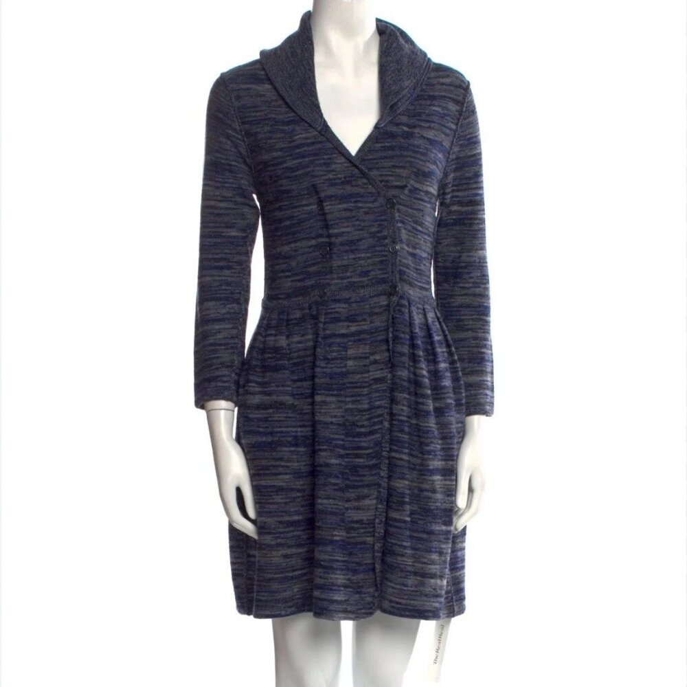 JOIE Gray/Blue Merino Wool  Double Breasted Mini Sweater Dress Sz XS